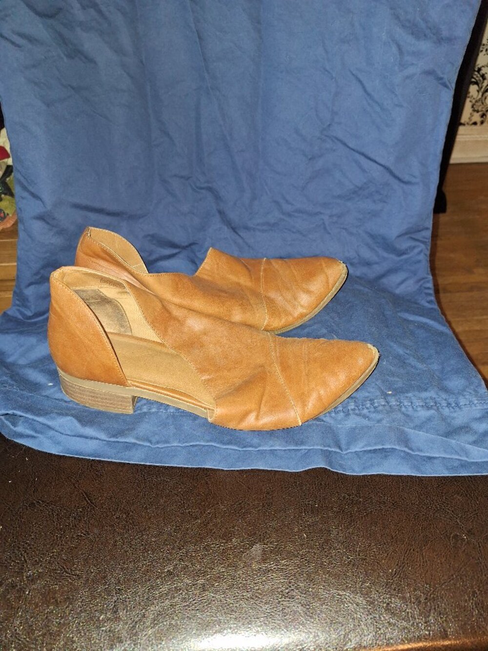 Cognac Brown Pointed Toe D’Orsay Flats Women’s Size 9